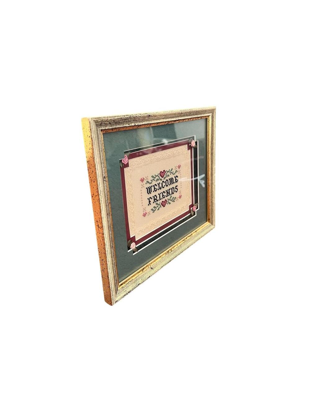 Vintage Cross Stitch, Matted, Welcome Friends